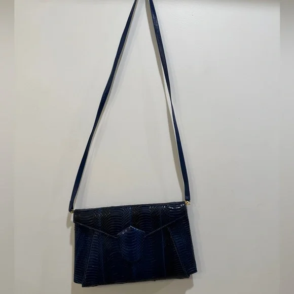 Fab Vtg J. Renee Electric Blue Snakeskin Shoulder Clutch Bag - Picture 2 of 15